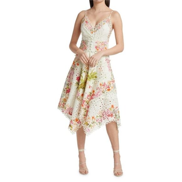 NWT FARM Rio Delicate Forest Scarves Midi in White Floral Eyeler Tank Dress S - Picture 7 of 9
